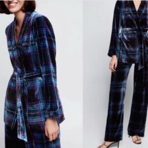 Zara Woman Velvet Plaid Suit Large